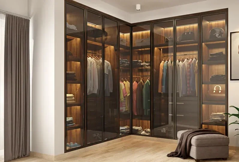 Black glass hinged door wardrobe