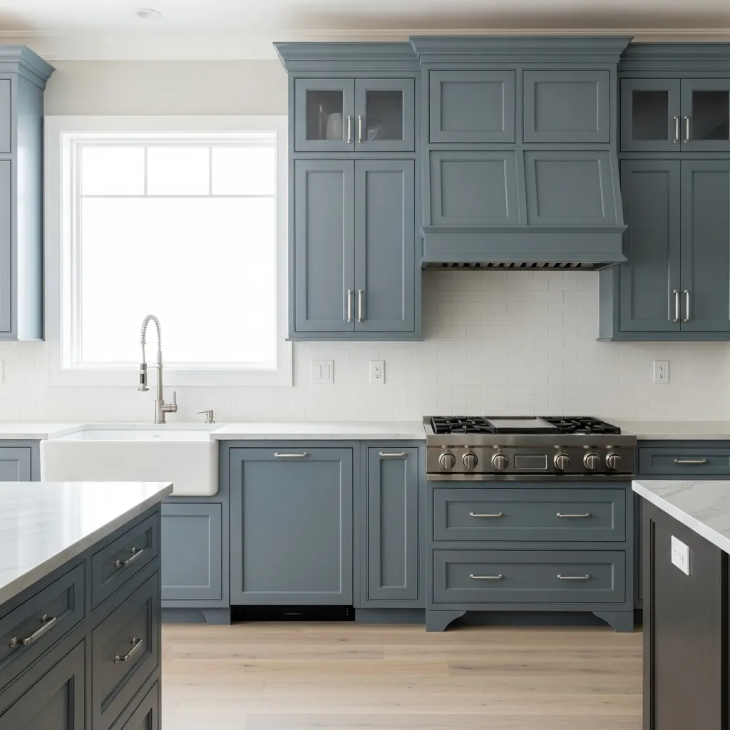 Blue grey kitchen cabinets