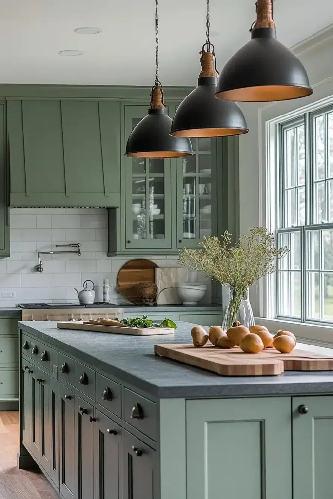 dark sage green kitchen cabinets