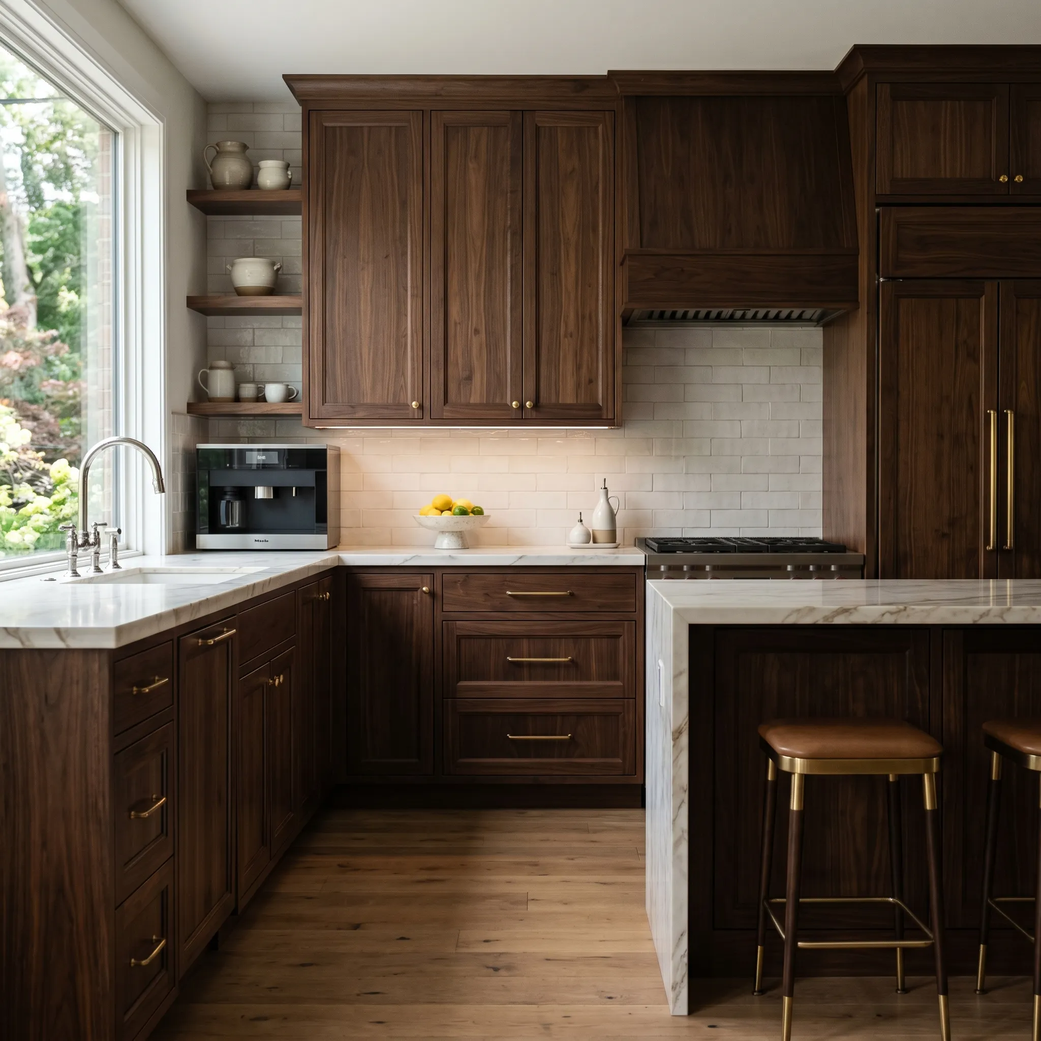Dark Walnut Wood Kitchen Cabinet