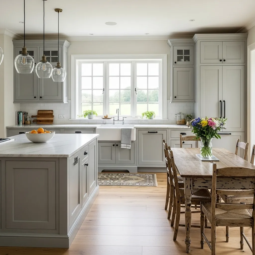 farmhouse grey kitchen cabinets