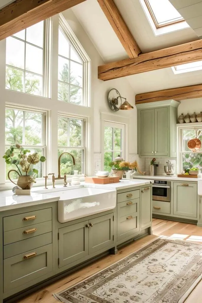 farmhouse sage green kitchen cabinets