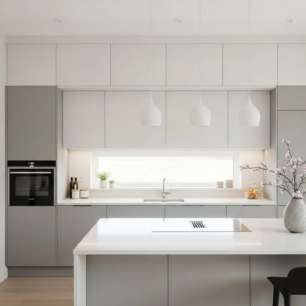 grey and white kitchen cabinets