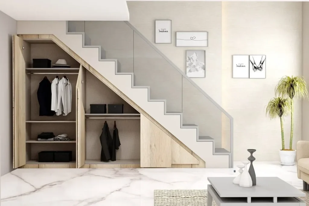 Hinged wardrobe under the stairs