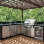 L shaped outdoor kitchen island.