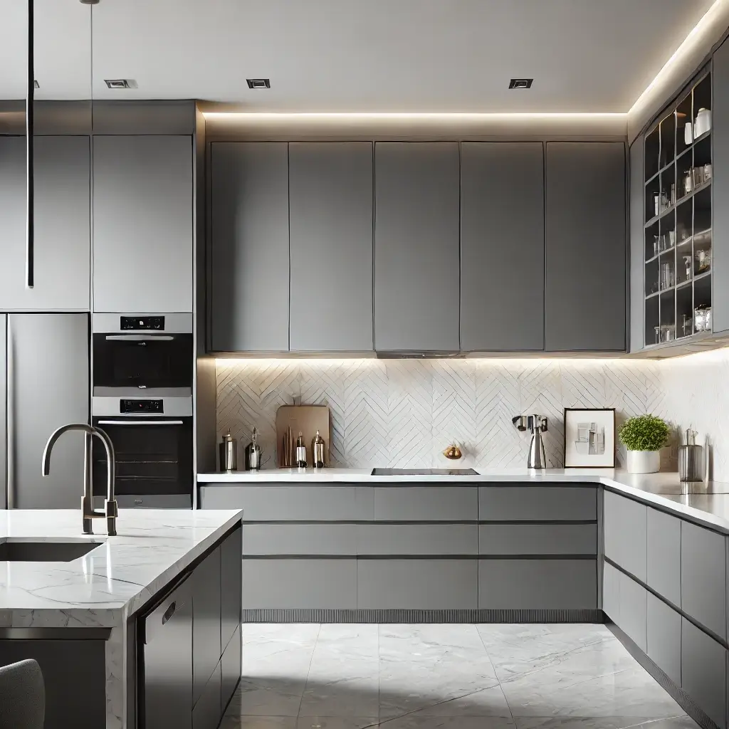 Modern grey kitchen cabinets