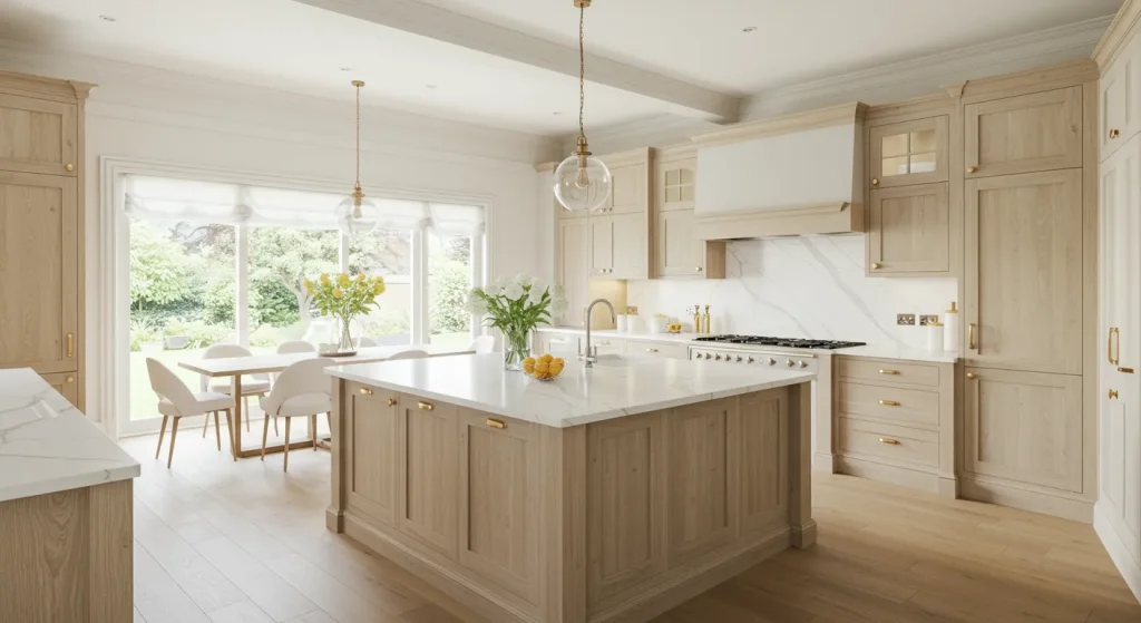 Modern light luxury line white oak kitchen