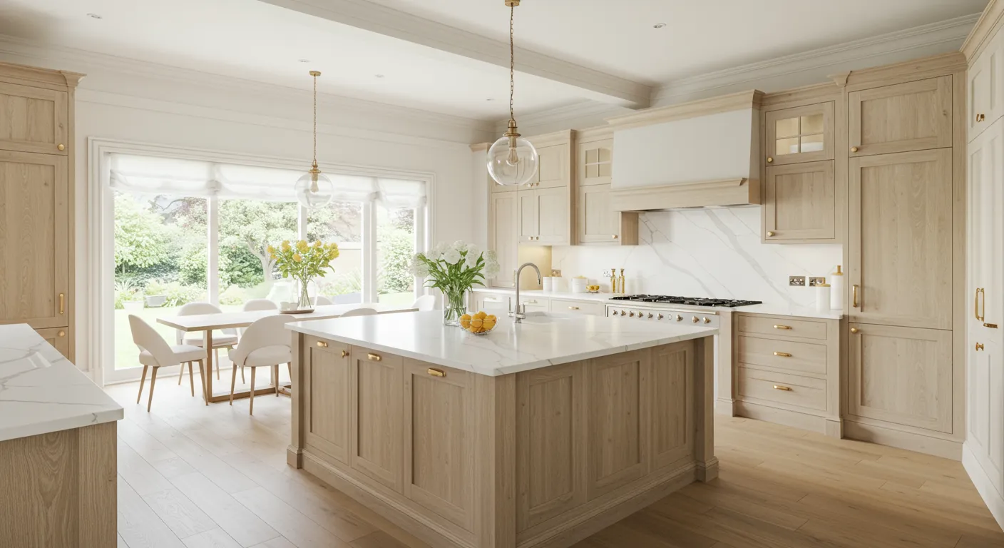 Modern light luxury line white oak kitchen