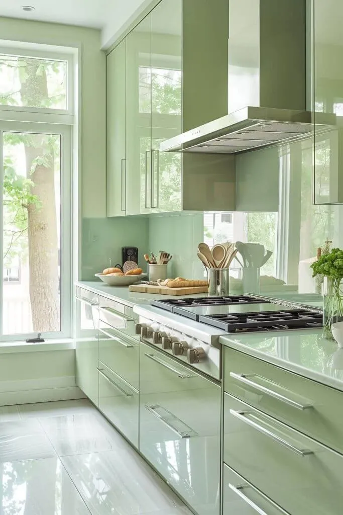 modern sage green kitchen cabinets