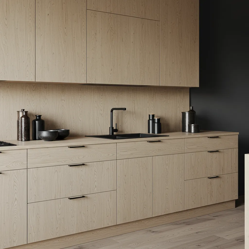 Modern white oak kitchen cabinets have clean lines