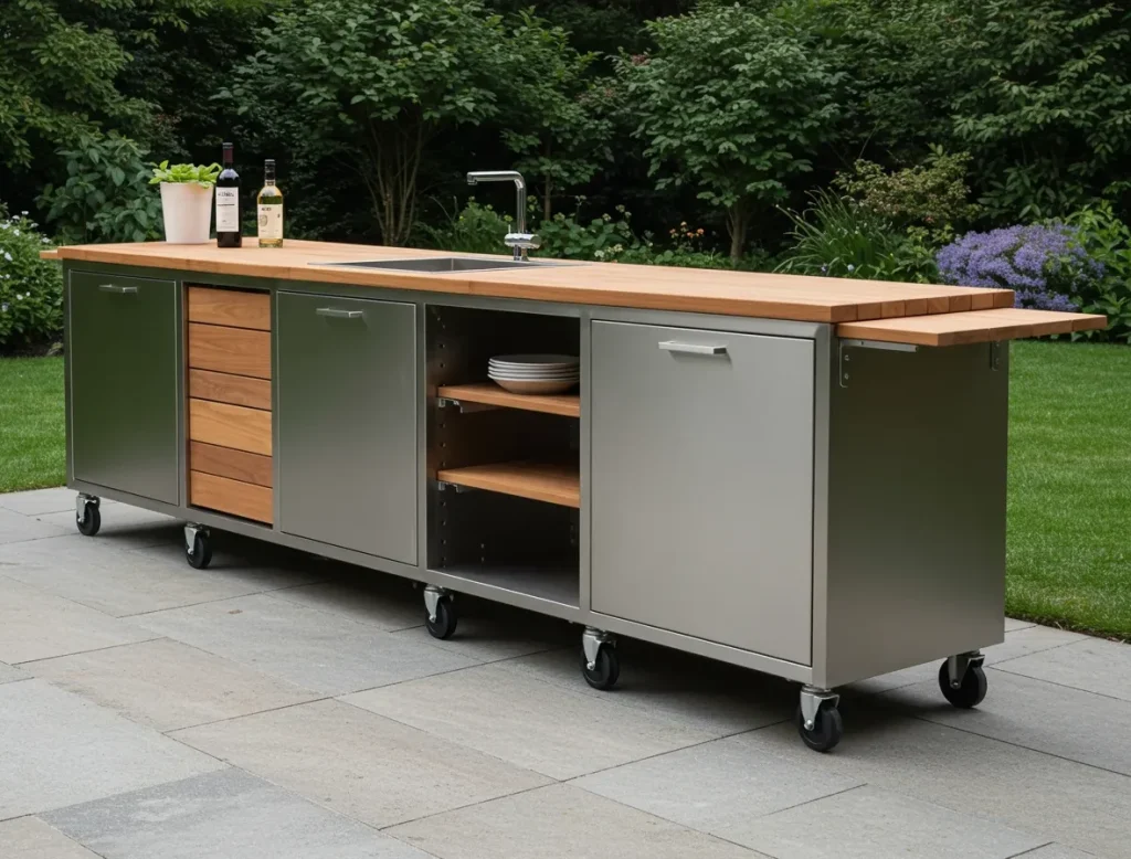 Movable outdoor kitchen cabinets