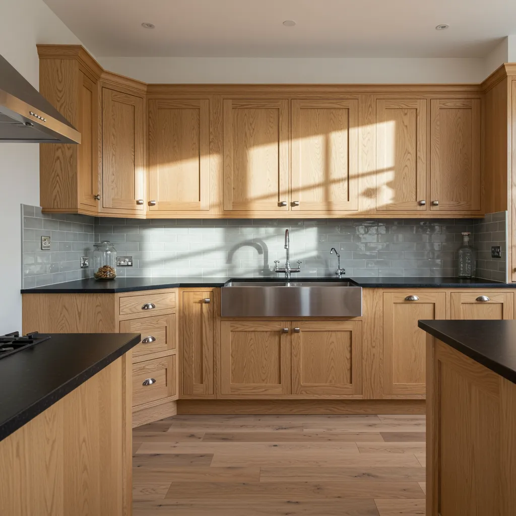 Oak Cabinets with Black Countertops
