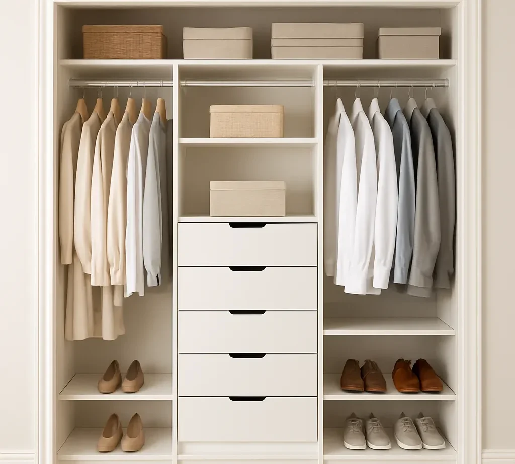 reach in closet system with drawers