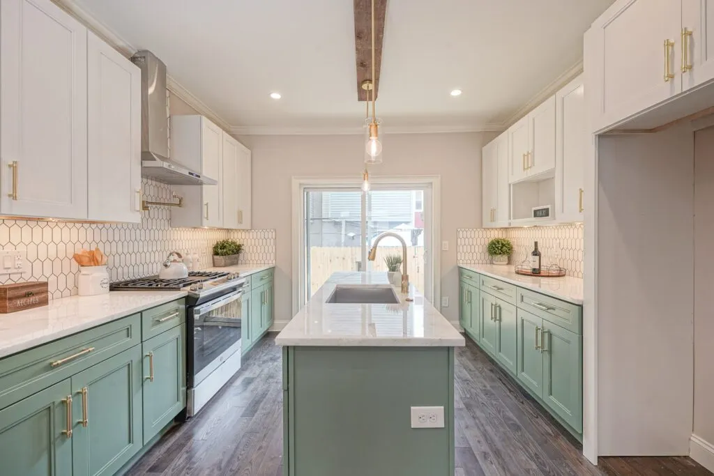 Sage Green and White Kitchen Cabinets