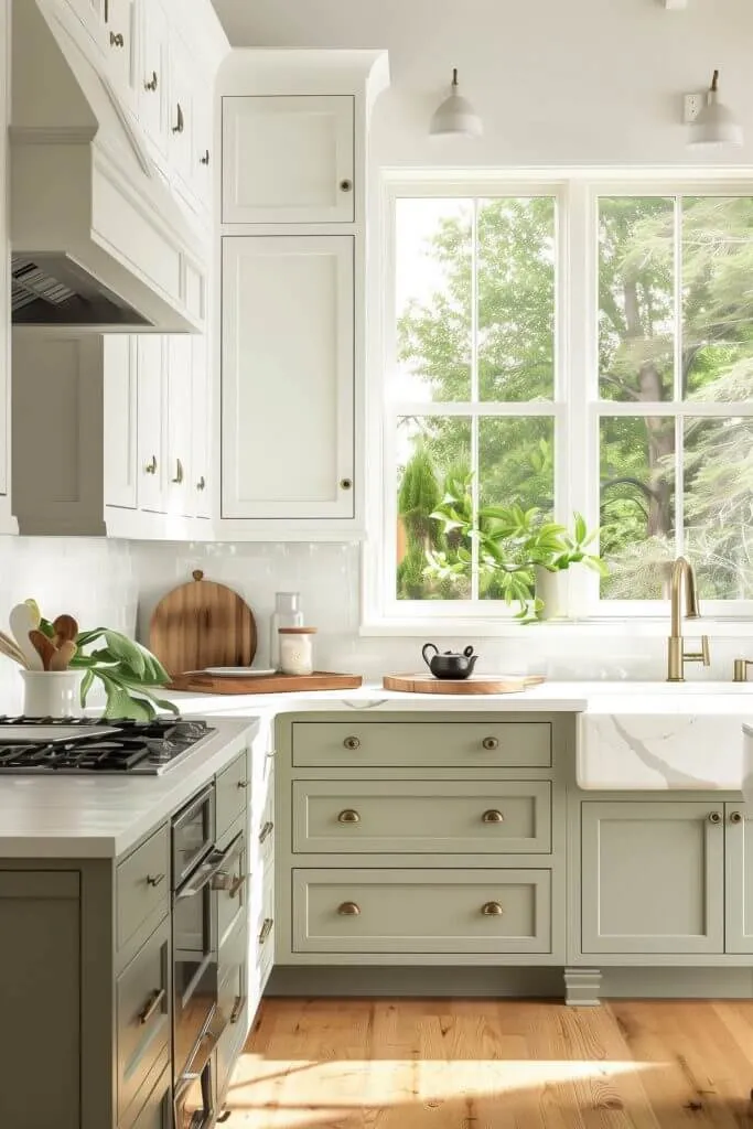 Two-Tone Kitchen with Sage Green Cabinets
