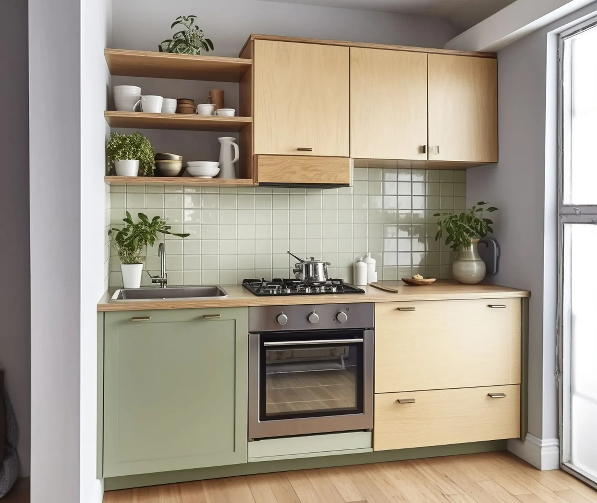 Two Tone Sage Green Kitchen Cabinets george